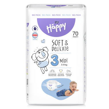 Підгузки дитячі одноразові Bella Happy Baby Midi 5-9 кг 70 шт (5900516605407)